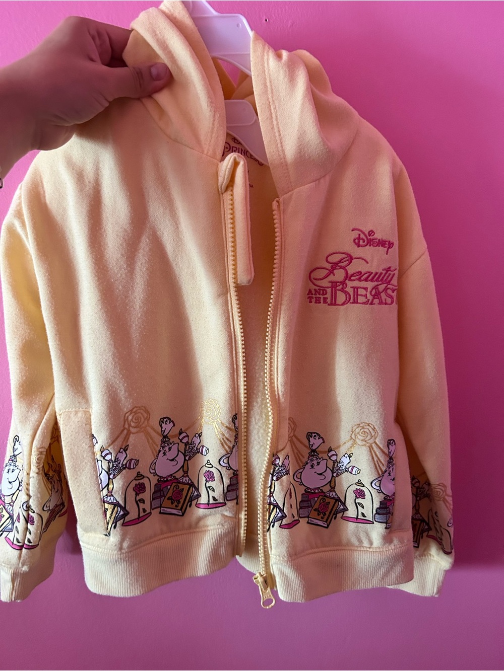 Disney Beauty and the Beast Pale Yellow and Pink Hooded Zip Jacket